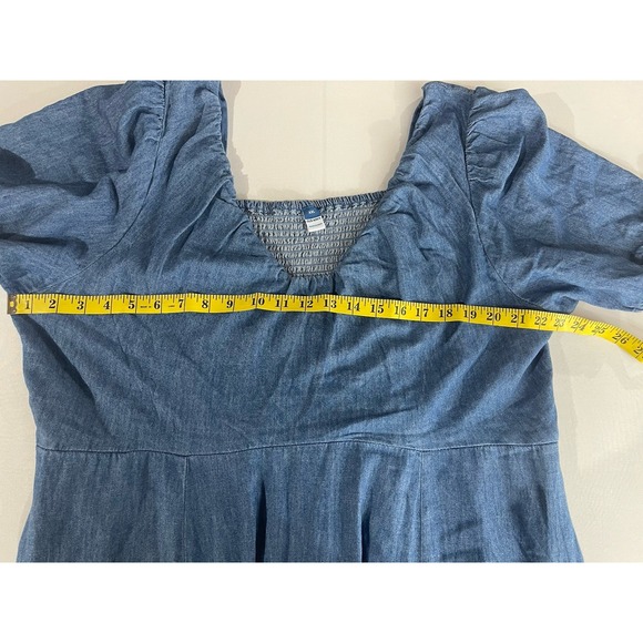 Old Navy Puff Sleeve Chambray Denim Dress XXL Prairie Western Cottage Cowgirl - Picture 10 of 13